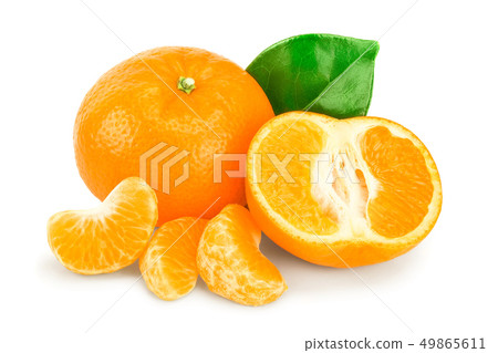 tangerine or mandarin fruit with leaves isolated on white background tangerine or mandarin fruit with leaves isolated on white background 49865611