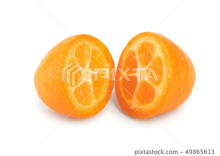 Cumquat or kumquat half isolated on white background Cumquat or kumquat half isolated on white background 49865613