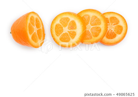 Cumquat or kumquat with half isolated on white background with copy space for your text. Top view Cumquat or kumquat with half isolated on white background with copy space for your text. Top view 49865625