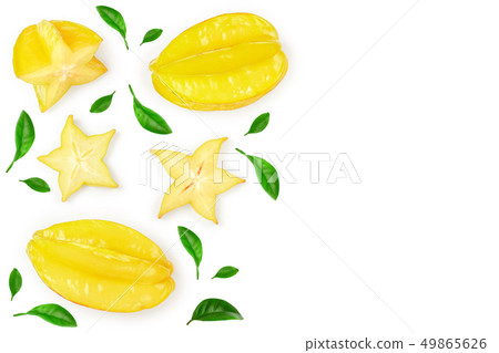 Carambola or star-fruit isolated on white background. Top view. Flat lay Carambola or star-fruit isolated on white background. Top view. Flat lay 49865626