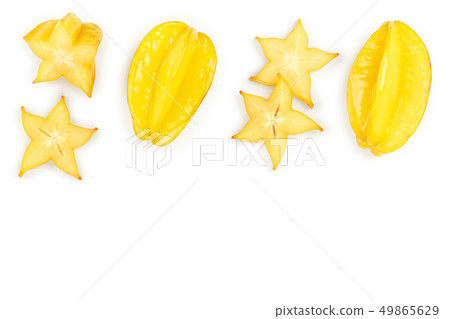 Carambola or star-fruit isolated on white background with copy space for your text. Top view. Flat 49865629