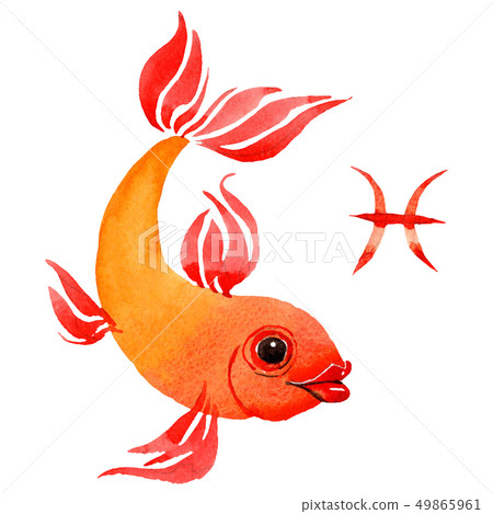 Pisces zodiac sign, astrology symbol. Watercolor background illustration set. Isolated horoscope 49865961