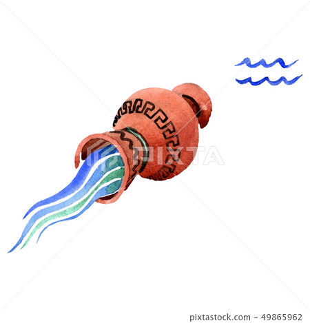 Aquarius zodiac sign, astrology symbol. Watercolor background illustration set. Isolated horoscope 49865962