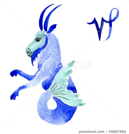 Capricorn zodiac sign, astrology symbol. Watercolor background set. Isolated horoscope illustration 49865968