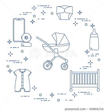Stroller, crib, baby monitor, bottle, clothes Stroller, crib, baby monitor, bottle, clothes 49866258