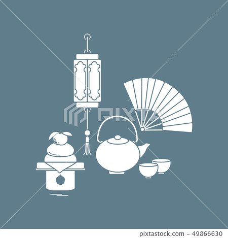 Chinese lantern, kettle, cups, fan, kagami mochi 49866630