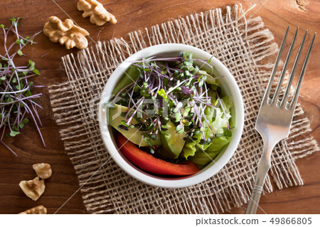 Fresh kale and broccoli microgreens in a salad 49866805