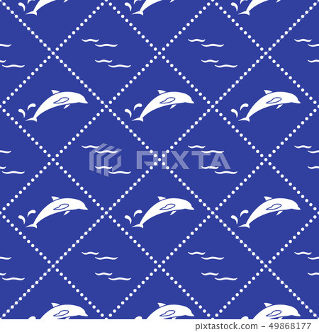 Seamless pattern with dolphins, splashes and waves - Stock Illustration ...