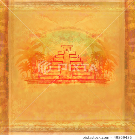 Mayan Pyramid, Chichen-Itza, Mexico - grunge Mayan Pyramid, Chichen-Itza, Mexico - grunge 49869486