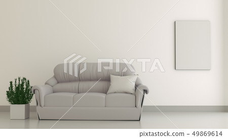 The interior has a sofa on empty white wall The interior has a sofa on empty white wall 49869614