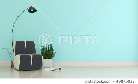 Armchair and plants on empty mint 49870032