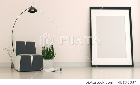 The interior has a sofa and lamp on empty 49870034