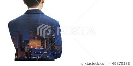 Double exposure Businessman and office building 49870388