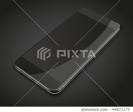 Realistic smart phone with black screen on dark Realistic smart phone with black screen on dark 49872175