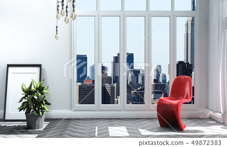Modern room interior on city. 3D rendering Modern room interior on city. 3D rendering 49872383