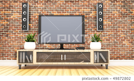 Tv room with loft wall background Tv room with loft wall background 49872802