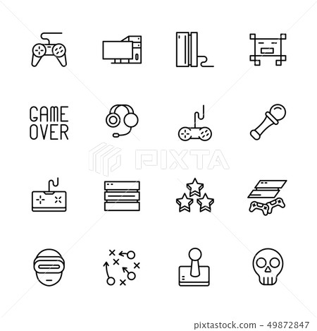 Simple icon set computer games. Contains such symbols game joystick, console, server, gaming Simple icon set computer games. Contains such symbols game joystick, console, server, gaming 49872847