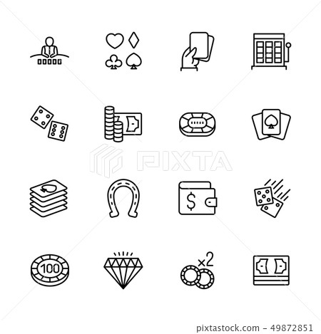 Simple icon set casino, gambling and card games. Contains such symbols diller, player, dice, cards Simple icon set casino, gambling and card games. Contains such symbols diller, player, dice, cards 49872851