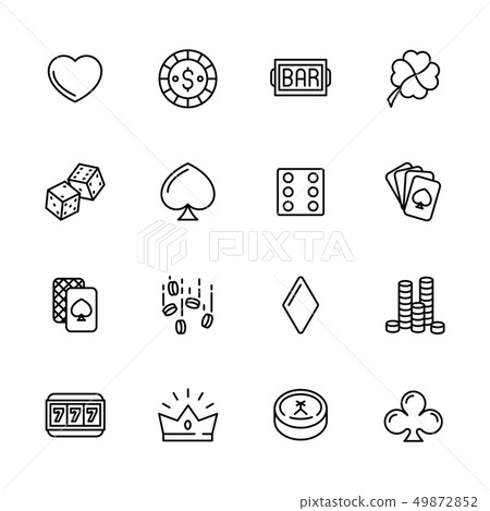Simple icon set casino, gambling and card games. Contains such symbols dice, cards, suit, chips Simple icon set casino, gambling and card games. Contains such symbols dice, cards, suit, chips 49872852