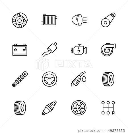 Simple icon set car repair and maintenance. Contains such symbols parts engine, radiator, brakes Simple icon set car repair and maintenance. Contains such symbols parts engine, radiator, brakes 49872853