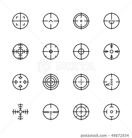 Simple icon set aim and target for shooting on range or military battlefield. Contains such symbols Simple icon set aim and target for shooting on range or military battlefield. Contains such symbols 49872854