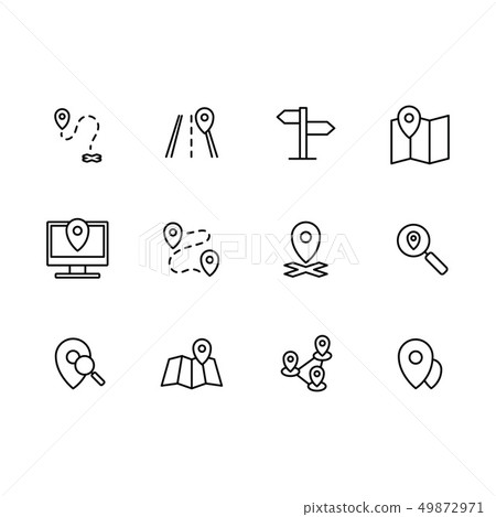 Simple set map pointer, navigation, location illustration line icon. Contains such icons arrows, map 49872971