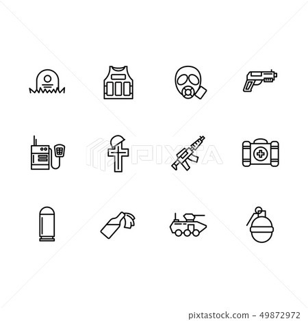 Simple set war, army, anti terrorism, battle illustration line icon. Contains such icons body armor Simple set war, army, anti terrorism, battle illustration line icon. Contains such icons body armor 49872972