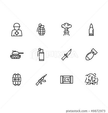 Simple set war, army, military and anti terrorism illustration line icon. Contains such icons 49872973