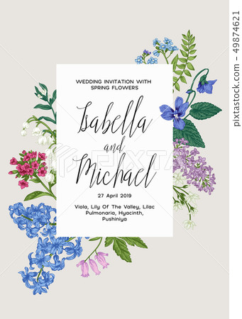 Wedding invitation with flowers. 49874621
