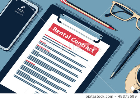 Rental Contract Concept. Vector Halftone Isometric Illustration. 49875699