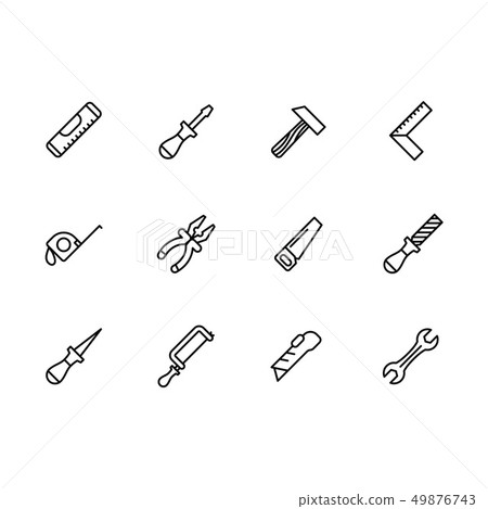 Simple set work tools, repair tools for locksmith and craft workshop for foreman illustration line Simple set work tools, repair tools for locksmith and craft workshop for foreman illustration line 49876743