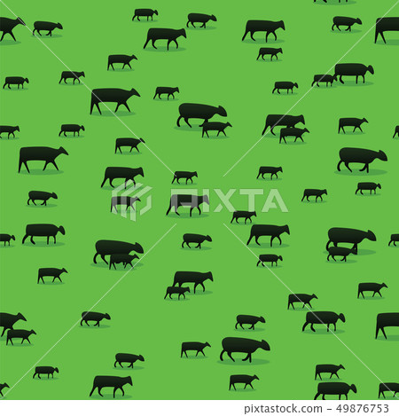Sheep, goats and cows and walking on green pasture. Cattle grazing on green field pattern background Sheep, goats and cows and walking on green pasture. Cattle grazing on green field pattern background 49876753