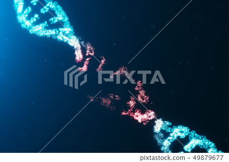 3D illustration Virus DNA molecule, structure. Concept destroyed code human genome. Damage DNA 49879677