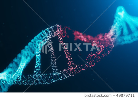 3D illustration Virus DNA molecule, structure. Concept destroyed code human genome. Damage DNA 49879711