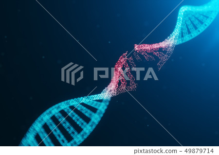 3D illustration Virus DNA molecule, structure. Concept destroyed code human genome. Damage DNA 49879714