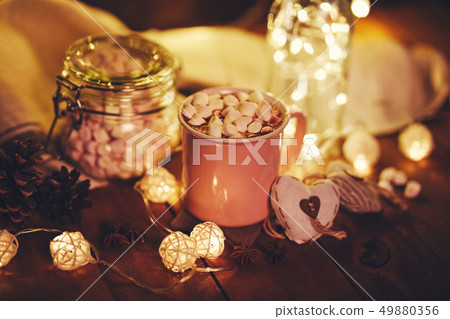 Mug with hot chocolate and marshmallows Mug with hot chocolate and marshmallows 49880356