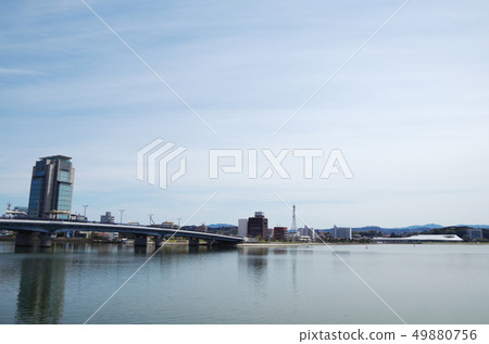 Lake Shinji Ohashi and the surrounding cityscape ... Shimane Prefecture Matsue City Weather: Sunny 49880756