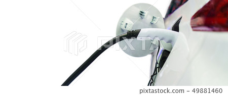 Electric car charging on charge station, Transport Electric car charging on charge station, Transport 49881460