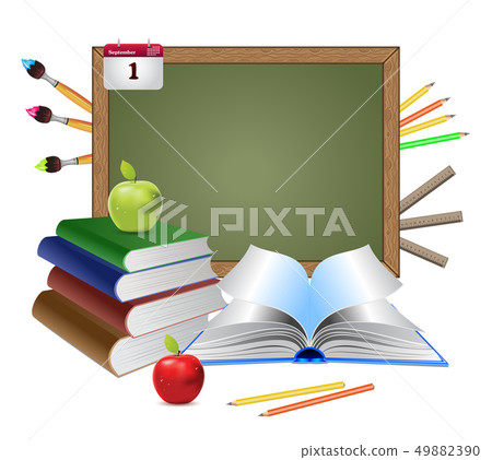 Blank chalkboard and books Blank chalkboard and books 49882390