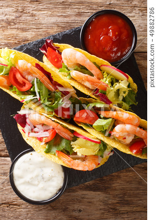 Mexican fast food tacos with shrimps, fresh 49882786