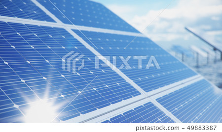 3D illustration solar panels in the sea or ocean. Alternative energy. Concept of renewable energy 49883387