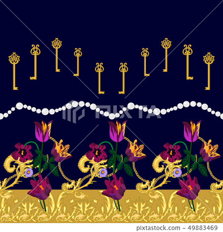 Elegant dress border with baroque motifs.  49883469