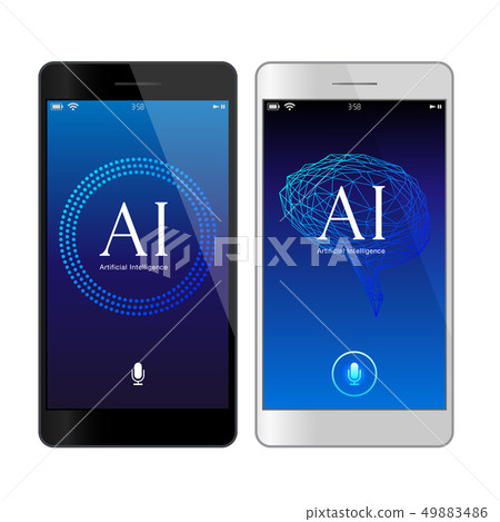 圖庫插圖：語音識別，藍色UI，人工智能AI，智能手機應用程序 49883486