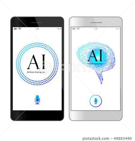 圖庫插圖：語音識別，藍色UI，人工智能AI，智能手機應用程序 49883490