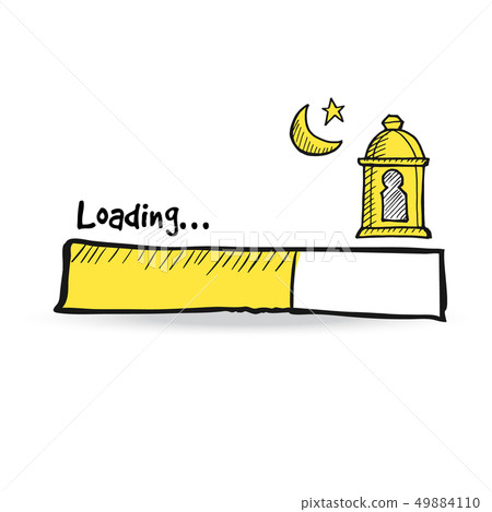 Loading status bar with arabic lantern, moon and star. Vector illustration doodle drawing for holy 49884110