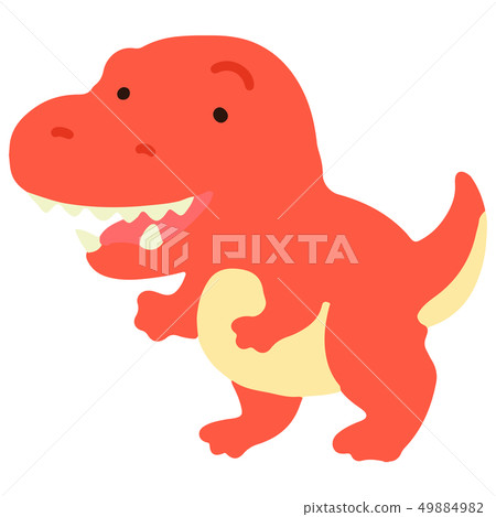 Simple and cute red T-Rex illustration without main line 49884982