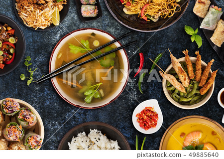 Top view composition of various Asian food Top view composition of various Asian food 49885640