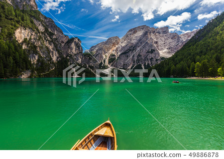 amazing view of Lago di Braies Lake, Italy amazing view of Lago di Braies Lake, Italy 49886878
