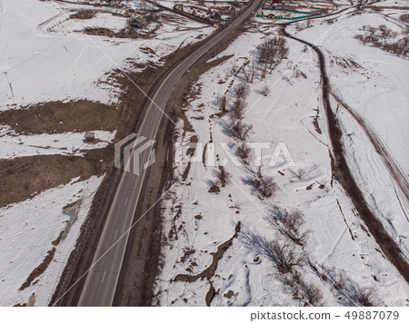 Aerial view of a winter road 49887079