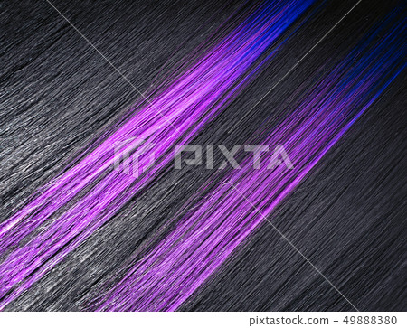 Shiny straight black hair background. Beautiful smooth brunette hair with colored purple lilac blue 49888380